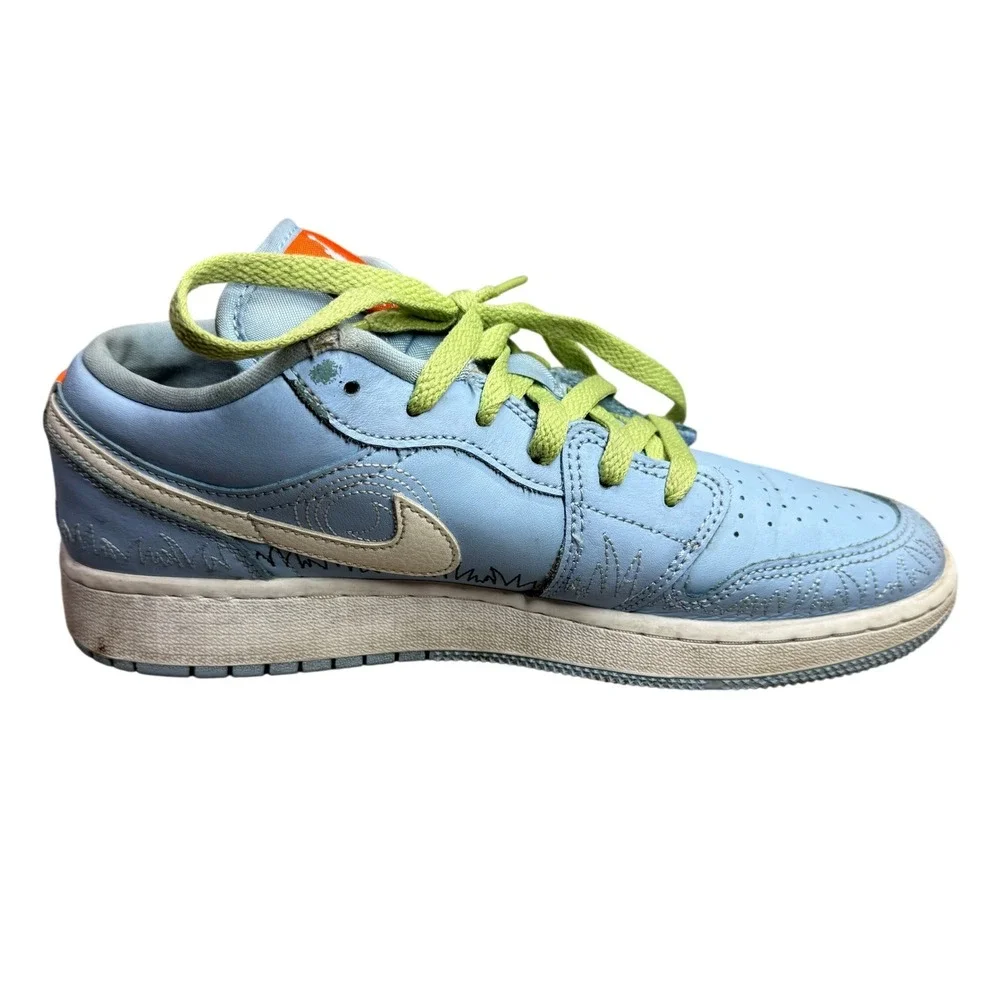 Nike Air Jordan 1 Low SE Youth 6.5Y Light‎ Blue Lime Sneakers DO8227-400